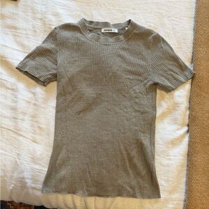 Buck Mason Olive Green coastal linen Ribbed Short Sleeve Tee